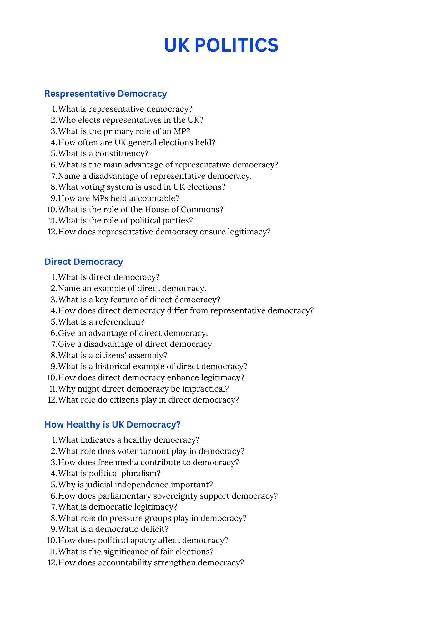 A level Politics- EDEXCEL